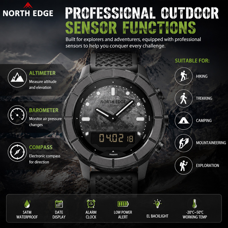 NORTH EDGE 2026 THARSIS Men‘s  - Altimeter Compass Watch review and price